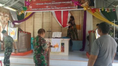 Program Karya Bakti TNI Rampungkan Rehabilitasi Gereja Jemaat Persiapan Agape Resort 35 Lahewa