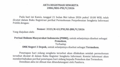 PHMI Siap Bertarung di Persidangan Melawan SMK Negeri 3 Kota Depok Terkait Gugatan Transparansi Penggunaan Dana BOS Berkisar 7 Miliar Lebih