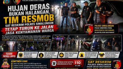 Waspada Cuaca Ekstrem, Unit Resmob Polres Simalungun Imbau Masyarakat Batasi Aktivitas Saat Hujan Deras di Malam Hari