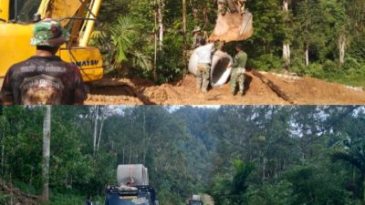 Satgas TMMD Ke 129 Kodim 0210/TU Gunakan Alat Berat Excavator Langsir Gorong-gorong