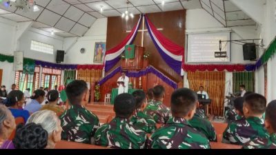 Satgas TMMD Kodim 0210/TU Ibadah Bersama Jemaat Gereja HKBP Sijarango 