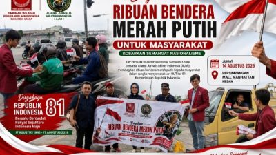 Sambut HUT ke-81 RI, PW Pemuda Muslim Sumut dan AJMI Bagikan Ribuan Bendera di Medan