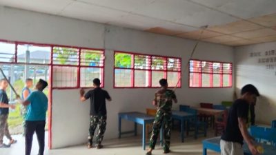 Satgas Bakti TNI Lanjutkan Perbaikan SMK Negeri 1 di Nias Selatan
