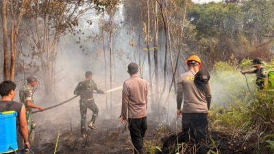 Sinergi Lintas Sektor, Pos Kotis Satgas Yonarmed 13/Nanggala Bersama Polsek, Instansi Kecamatan, dan Warga Padamkan Karhutla di Desa Badau