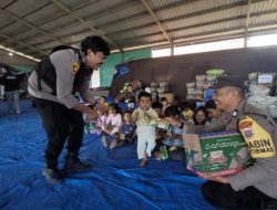 Polres Karo Berbagi Keceriaan, Anak-Anak Pengungsi Sinabung Dapat Bantuan Snack