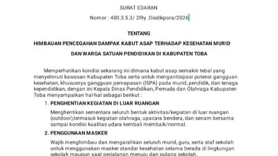 Kabut Asap Menebal, Disdikpora Toba Imbau Sekolah Hentikan Aktivitas di Luar Ruangan