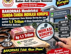 BAKORNAS Mendeteksi Tanda-Tanda Indikasi Korupsi Dalam Penggunaan Dana Belanja Barang dan Jasa senilai 1,1 Triliun di Dinas Kesehatan Kabupaten Bekasi.